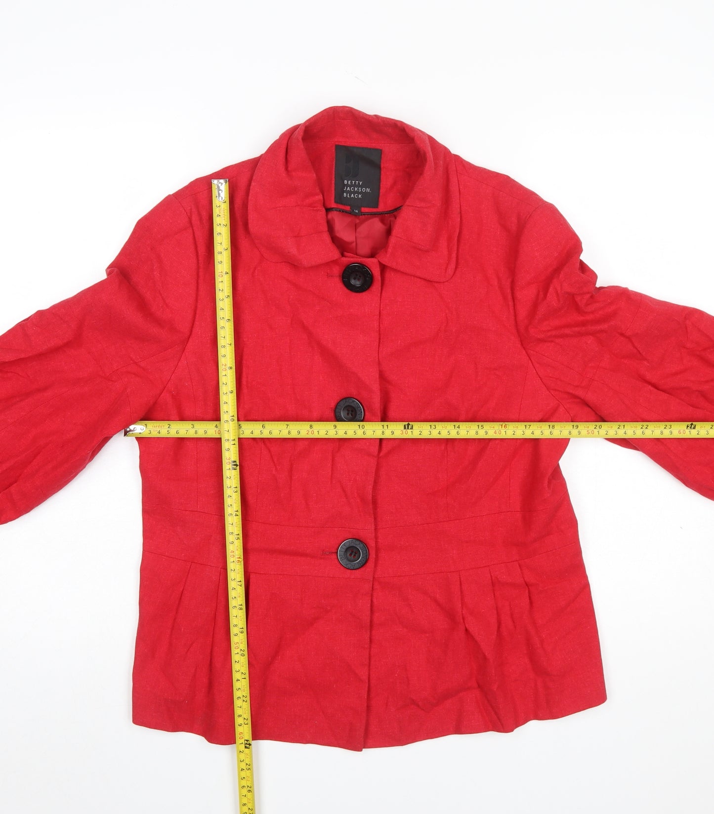 Betty Jackson Black Women's Red Linen Blend 3/4 Sleeve Blazer Size 16