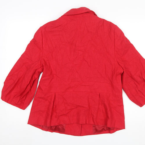 Betty Jackson Black Women's Red Linen Blend 3/4 Sleeve Blazer Size 16