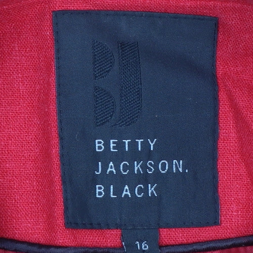 Betty Jackson Black Women's Red Linen Blend 3/4 Sleeve Blazer Size 16