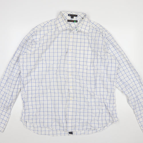 Tommy Hilfiger Men's White Blue Check XL Formal Dress Shirt 100% Cotton