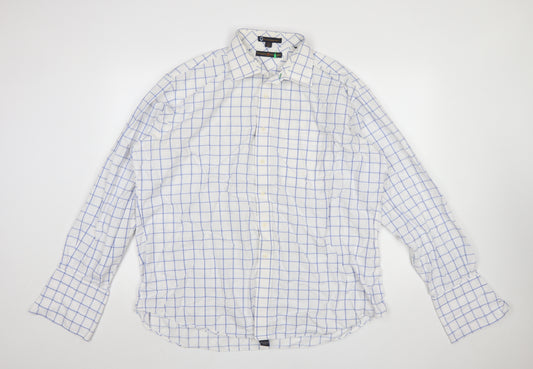Tommy Hilfiger Men's White Blue Check XL Formal Dress Shirt 100% Cotton