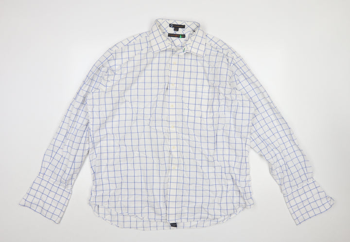 Tommy Hilfiger Men's White Blue Check XL Formal Dress Shirt 100% Cotton