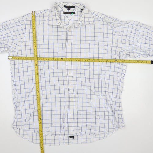 Tommy Hilfiger Men's White Blue Check XL Formal Dress Shirt 100% Cotton