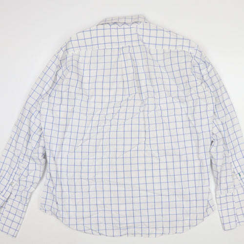 Tommy Hilfiger Men's White Blue Check XL Formal Dress Shirt 100% Cotton