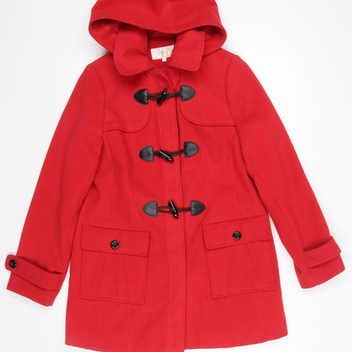 EWM Womens Red Mid-Length Hooded Toggle Duffle Coat Size 10