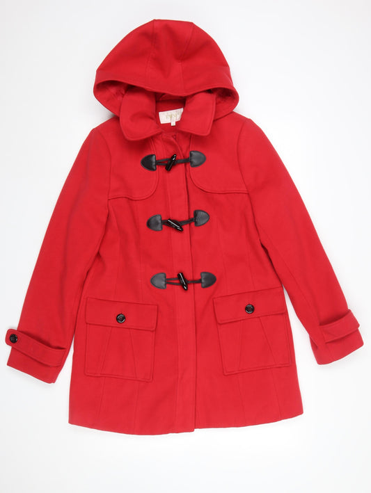 EWM Womens Red Mid-Length Hooded Toggle Duffle Coat Size 10