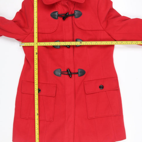 EWM Womens Red Mid-Length Hooded Toggle Duffle Coat Size 10