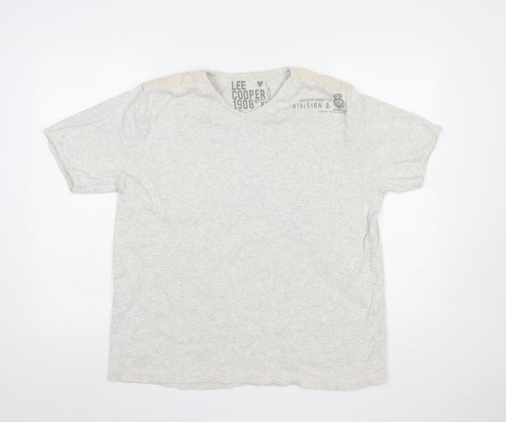 Lee Cooper Men's Grey Short Sleeve V-Neck T-Shirt XL Cotton Blend