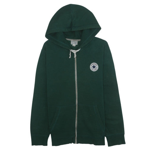 Converse Men's Green Full Zip Hoodie Size L Logo Fleece Sweatshirt