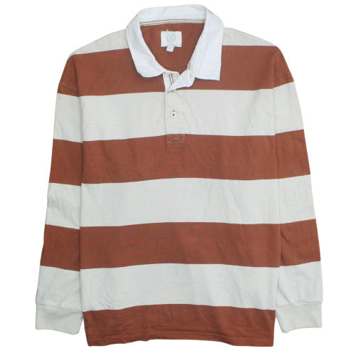 Marks and Spencer Men's Brown Striped Henley Sweatshirt 2XL Regular Fit