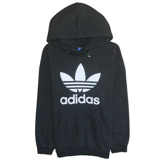 Adidas Womens Black Pullover Hoodie L Cotton Blend Trefoil Logo