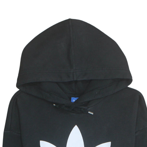 Adidas Womens Black Pullover Hoodie L Cotton Blend Trefoil Logo
