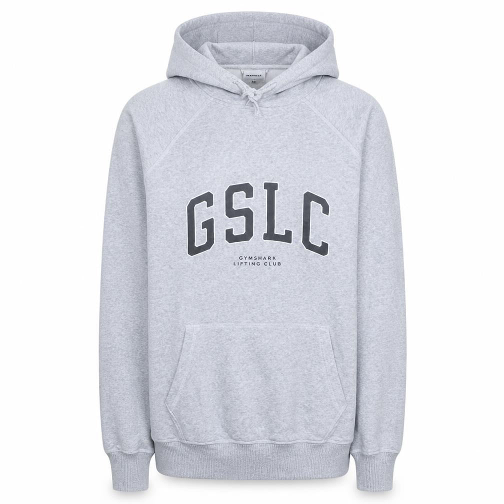 Front view of Gymshark Men's Grey Pullover Hoodie S Regular Fit Athletic