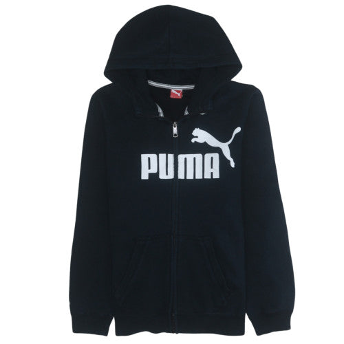 Puma Boys Black Full Zip Hoodie Size 164 XL Cotton Blend Casual