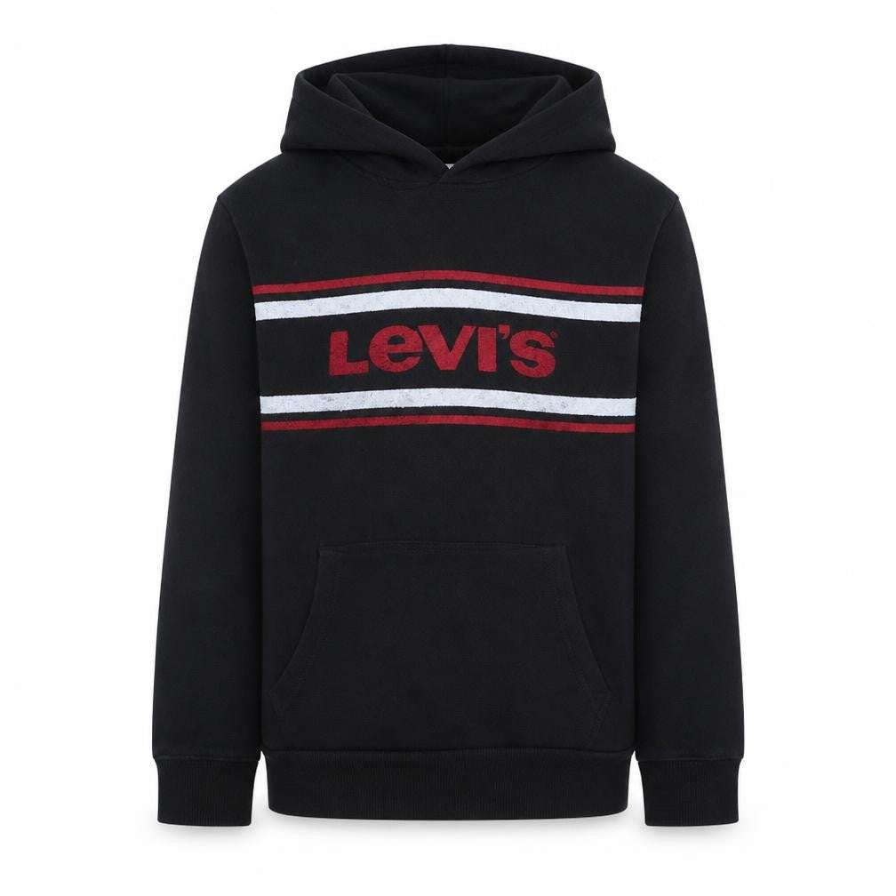 Front view of Levi's Men's Black Hoodie L Pullover Graphic Print Fleece Sweatshirt