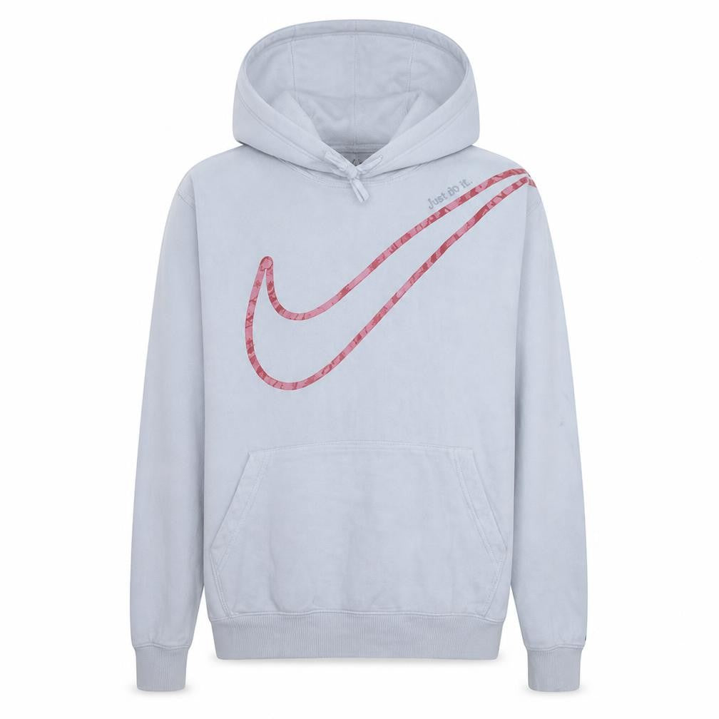 Front view of Nike Men's White Pullover Hoodie M Regular Fit Graphic Sportswear