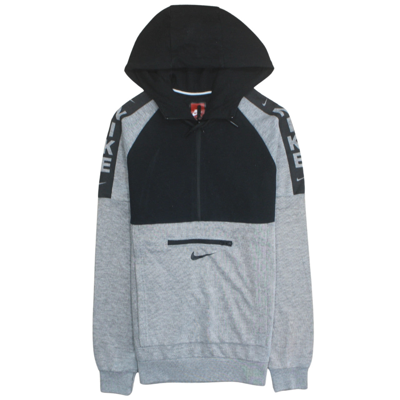 Nike Men's Grey & Black 1/2 Zip Logo Hoodie Size L Regular Fit