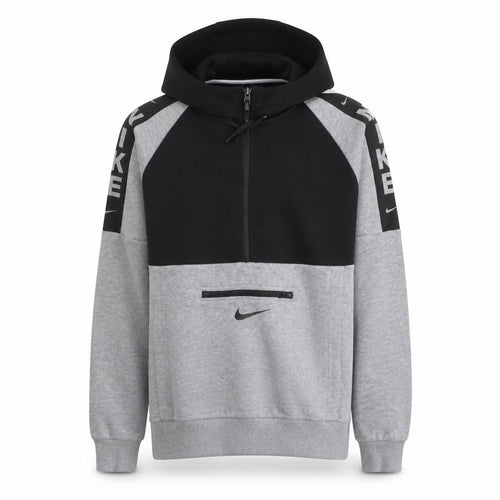 Nike Men's Grey & Black 1/2 Zip Logo Hoodie Size L Regular Fit
