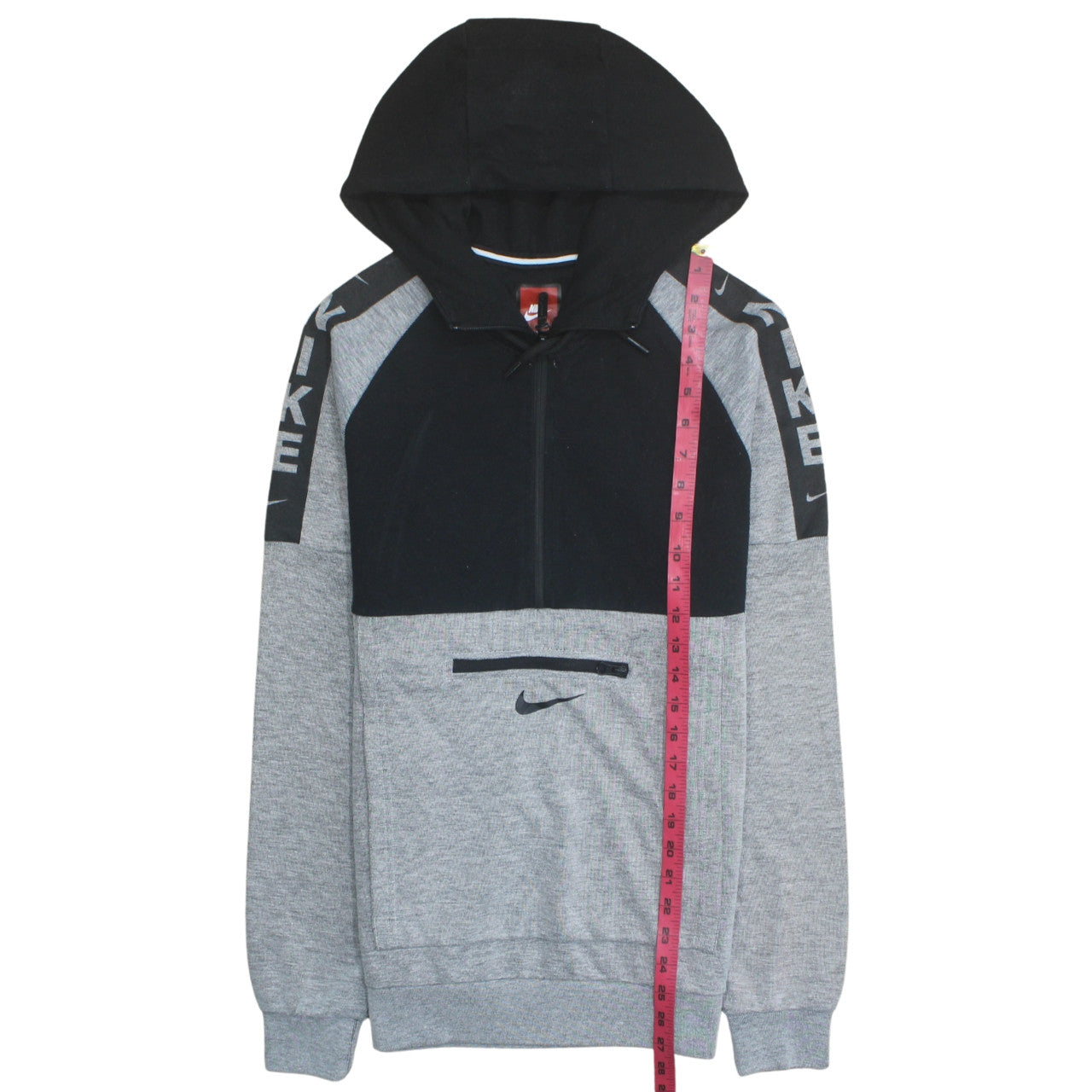 Nike Men's Grey & Black 1/2 Zip Logo Hoodie Size L Regular Fit