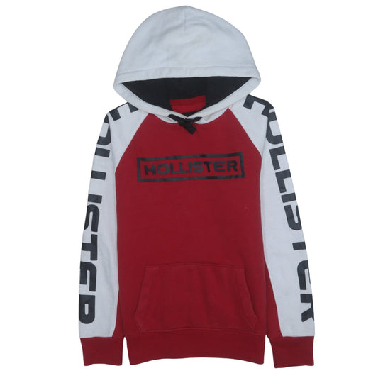 Hollister Men Red White Logo Pullover Hoodie XS Regular Fit