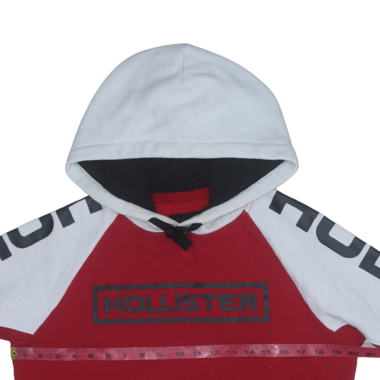 Hollister Men Red White Logo Pullover Hoodie XS Regular Fit