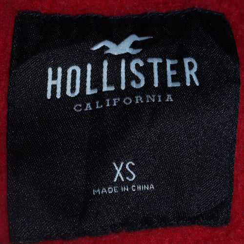 Hollister Men Red White Logo Pullover Hoodie XS Regular Fit