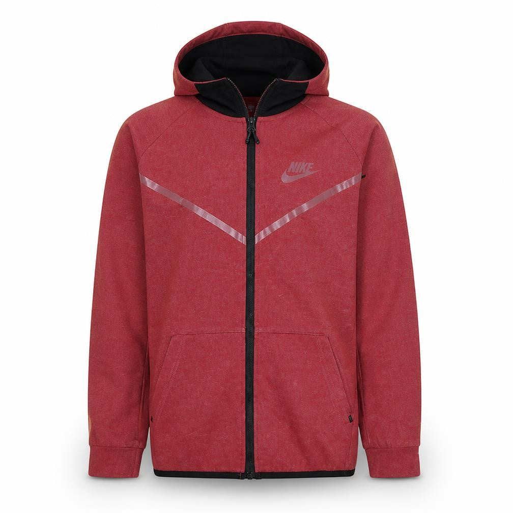 Front view of Nike Men's Red Full Zip Hoodie, size M, Fleece Jacket