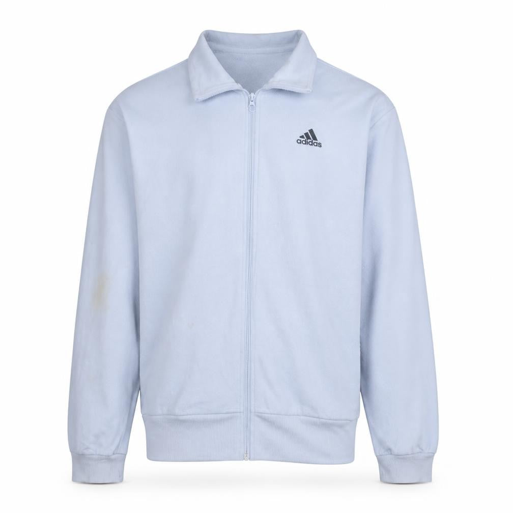 Front view of adidas Men's White Full Zip Collared Sweatshirt, size S