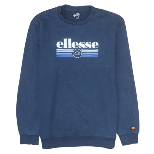 Ellesse Mens Blue Pullover Sweatshirt L Logo Crew Neck Retro Style
