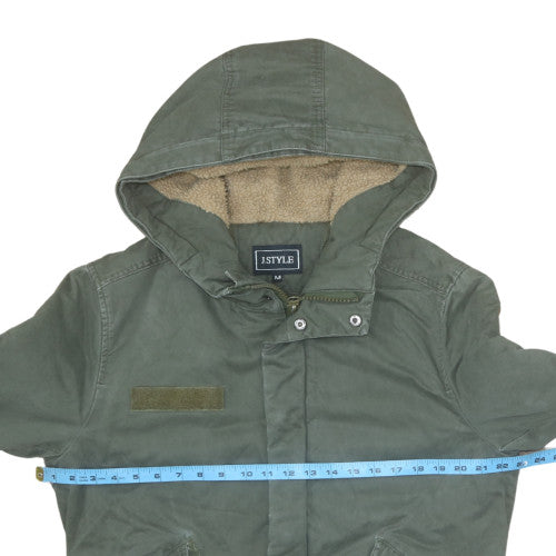 J.STYLE Men's Green Cotton Hooded Parka Coat M