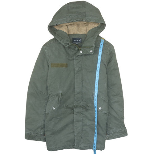 J.STYLE Men's Green Cotton Hooded Parka Coat M