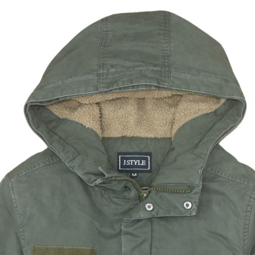 J.STYLE Men's Green Cotton Hooded Parka Coat M