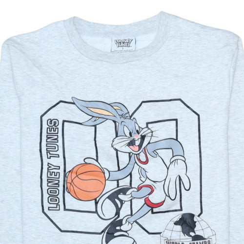 Looney Tunes Mens Grey Sweatshirt L Bugs Bunny Basketball Print