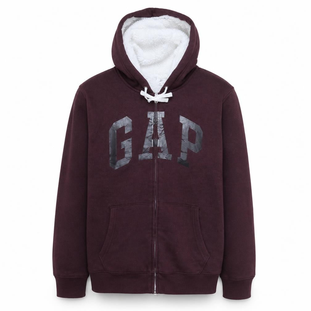Front view of Gap Men’s Brown XL Full Zip Fleece Lined Hoodie