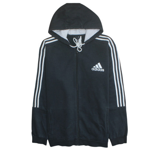 Adidas Men's Black 2XL Full Zip Hoodie with Drawstring and Logo