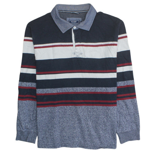 Maine New England Men's Blue Striped Long Sleeve Polo Shirt 2XL