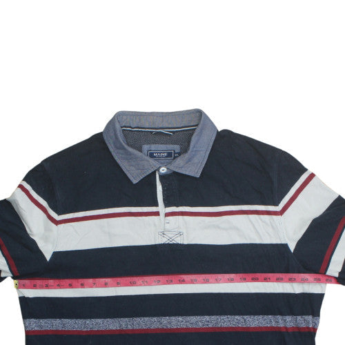 Maine New England Men's Blue Striped Long Sleeve Polo Shirt 2XL