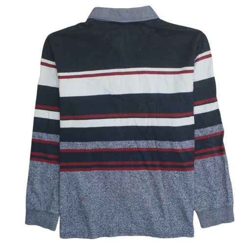 Maine New England Men's Blue Striped Long Sleeve Polo Shirt 2XL