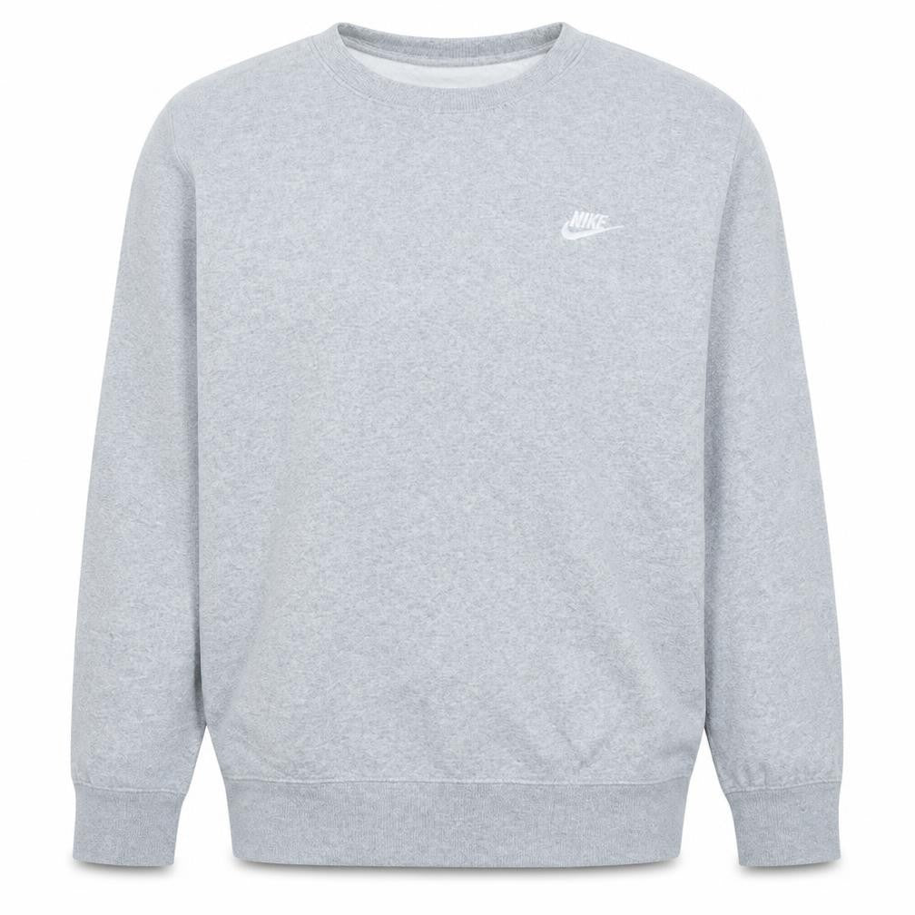Front view of Nike men’s grey crew neck pullover sweatshirt l regular fit