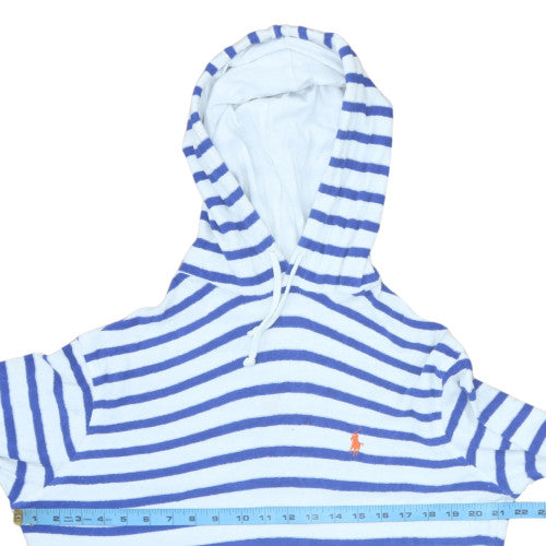 Polo Ralph Lauren Men's Blue Striped Pullover Hoodie Medium Cotton