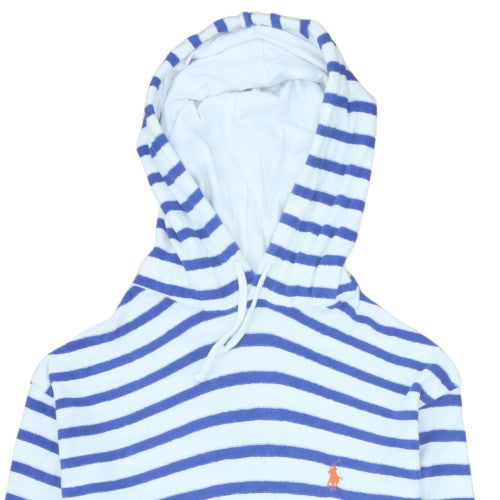 Polo Ralph Lauren Men's Blue Striped Pullover Hoodie Medium Cotton