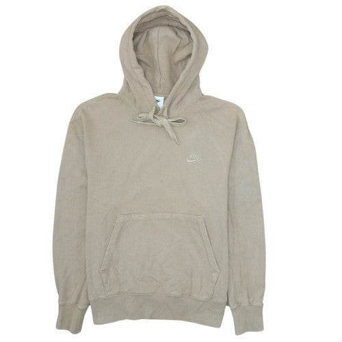 Nike Men Beige Pullover Hoodie M Fleece Logo Drawstring Regular Fit