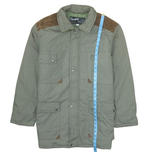 Panoply Men's Green XL Quilted Hunting Jacket with Pockets and Suede Shoulders