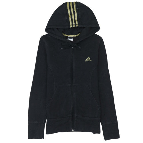 Adidas Women's Black Full Zip Hoodie Size 12-14 with Gold Stripes