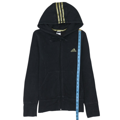 Adidas Women's Black Full Zip Hoodie Size 12-14 with Gold Stripes