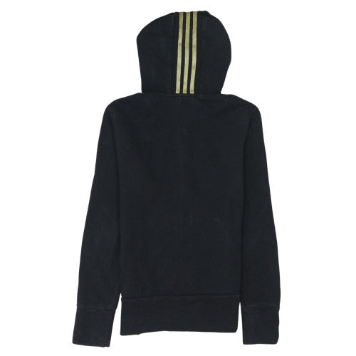 Adidas Women's Black Full Zip Hoodie Size 12-14 with Gold Stripes