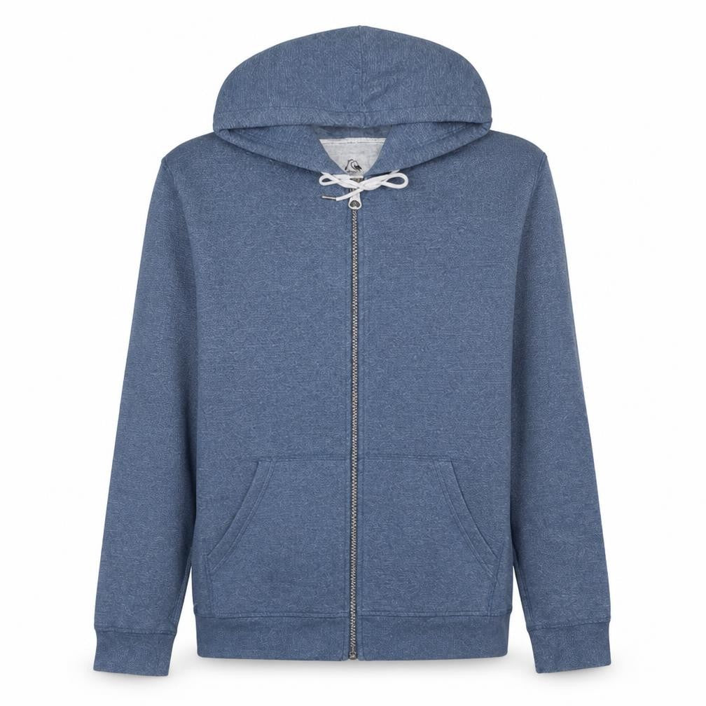 Front view of Quiksilver Men's Blue Full Zip Hoodie, size M, Regular Fit