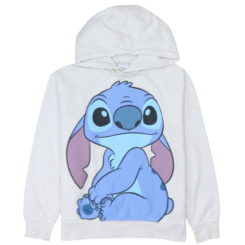 Disney Women White Stitch Hoodie Medium Pullover Sweatshirt