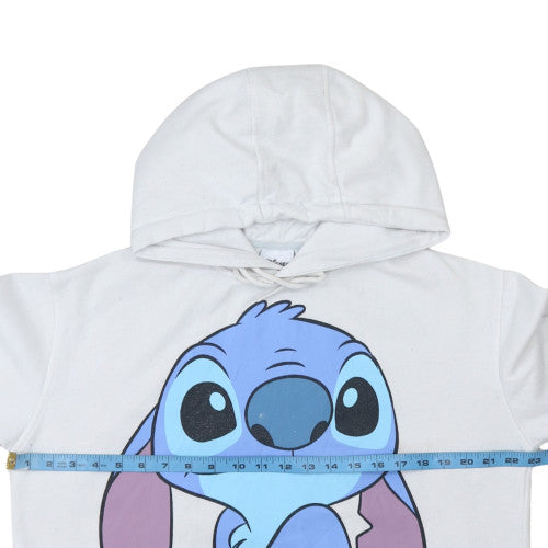 Disney Women White Stitch Hoodie Medium Pullover Sweatshirt
