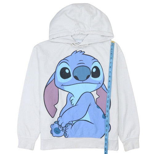 Disney Women White Stitch Hoodie Medium Pullover Sweatshirt